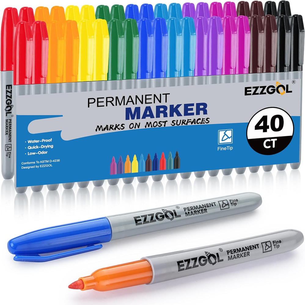 Permanent Markers Bulk, 40 Pack, 10 Assorted Colors,Multicolor Fine Tip Marker,W