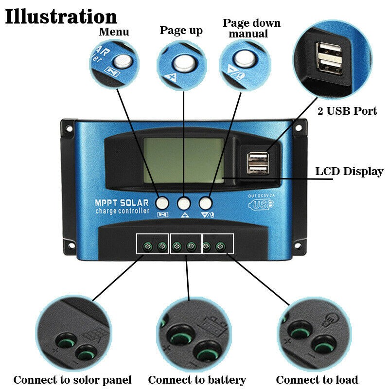 60A MPPT Solar Panel Regulator Charge Controller 12V/ 24V Auto Focus Tracking