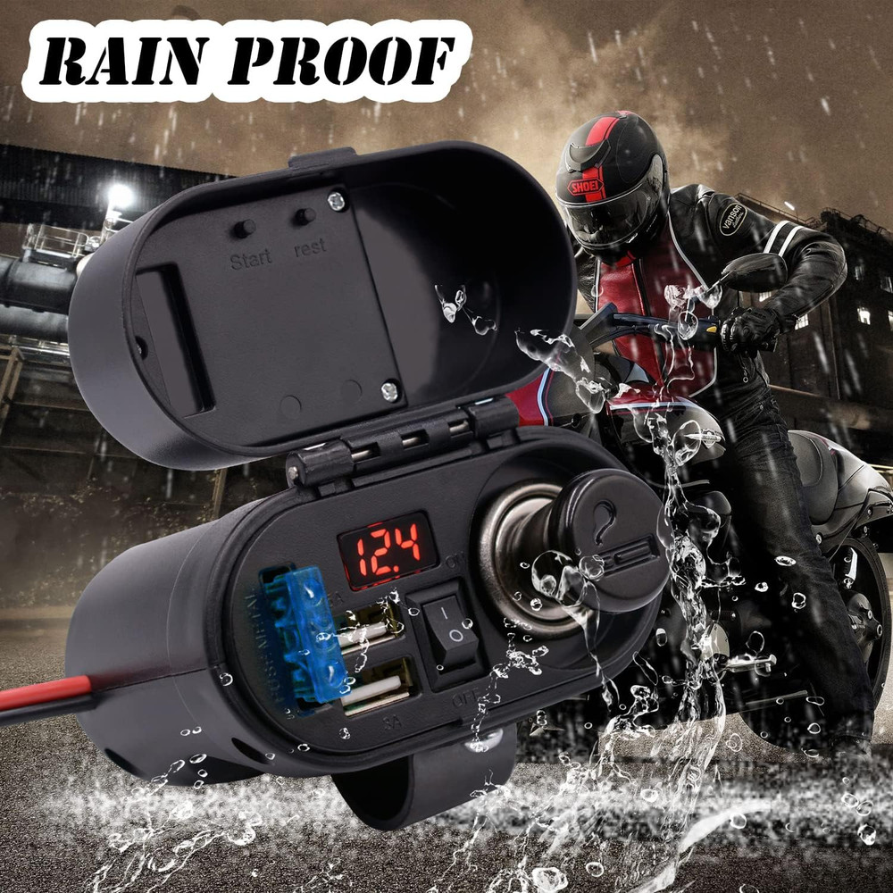 5V/3A Dual USB Charger Socket Waterproof Motorcycle Handlebar & Rear View Mirror