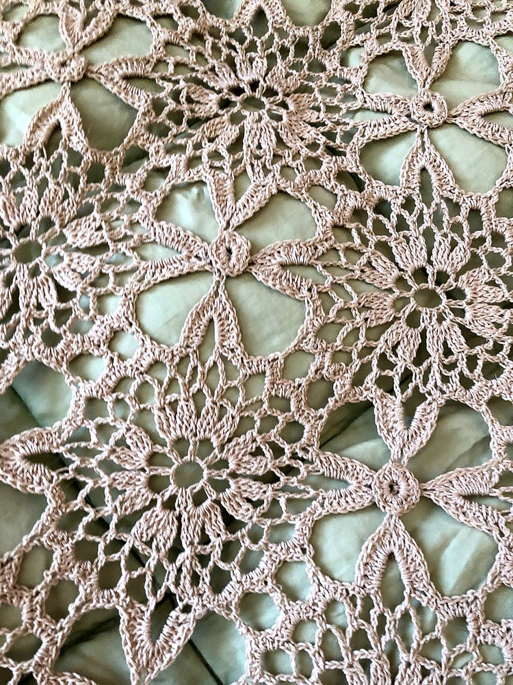 vintage single green eiderdown with raw cotton lace outer cover~ ( 2 available)