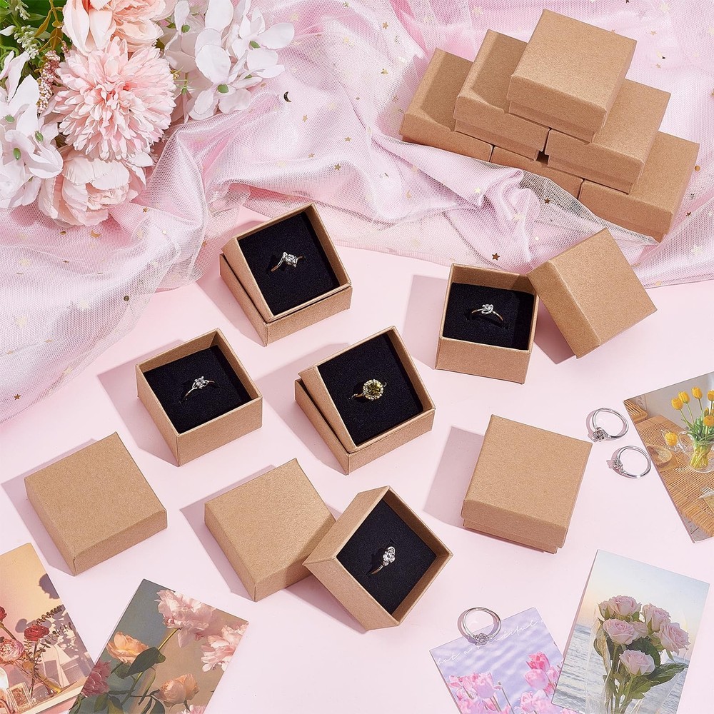 100PCS Ring Box Bulk Kraft Jewelry Gift Boxes 2’’ × 2’