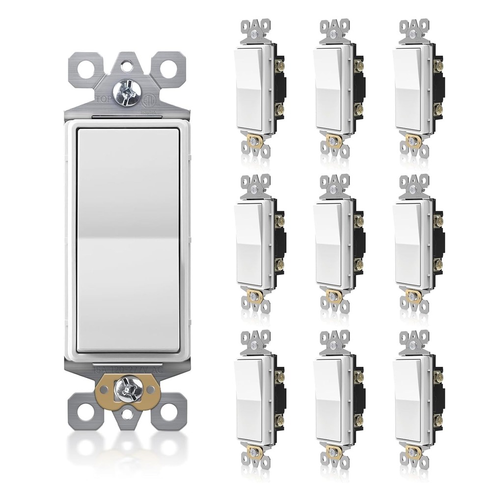 TOPELER 10 Pack Single Pole Decorator Light Switch, Decorative Paddle Rocker Swi