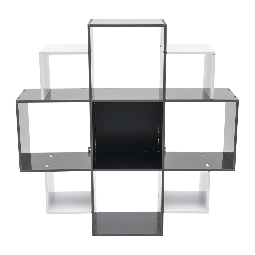 3 Tier Wall Mounted Bookcase Book Shelf 9 Compartments Home Decor Large Capacity