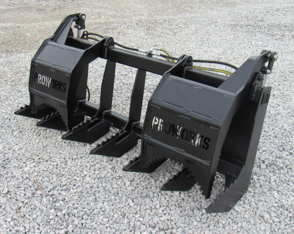 60" Dual Tine Root Rake Clam Grapple Attachment Fits Universal Quick Attach