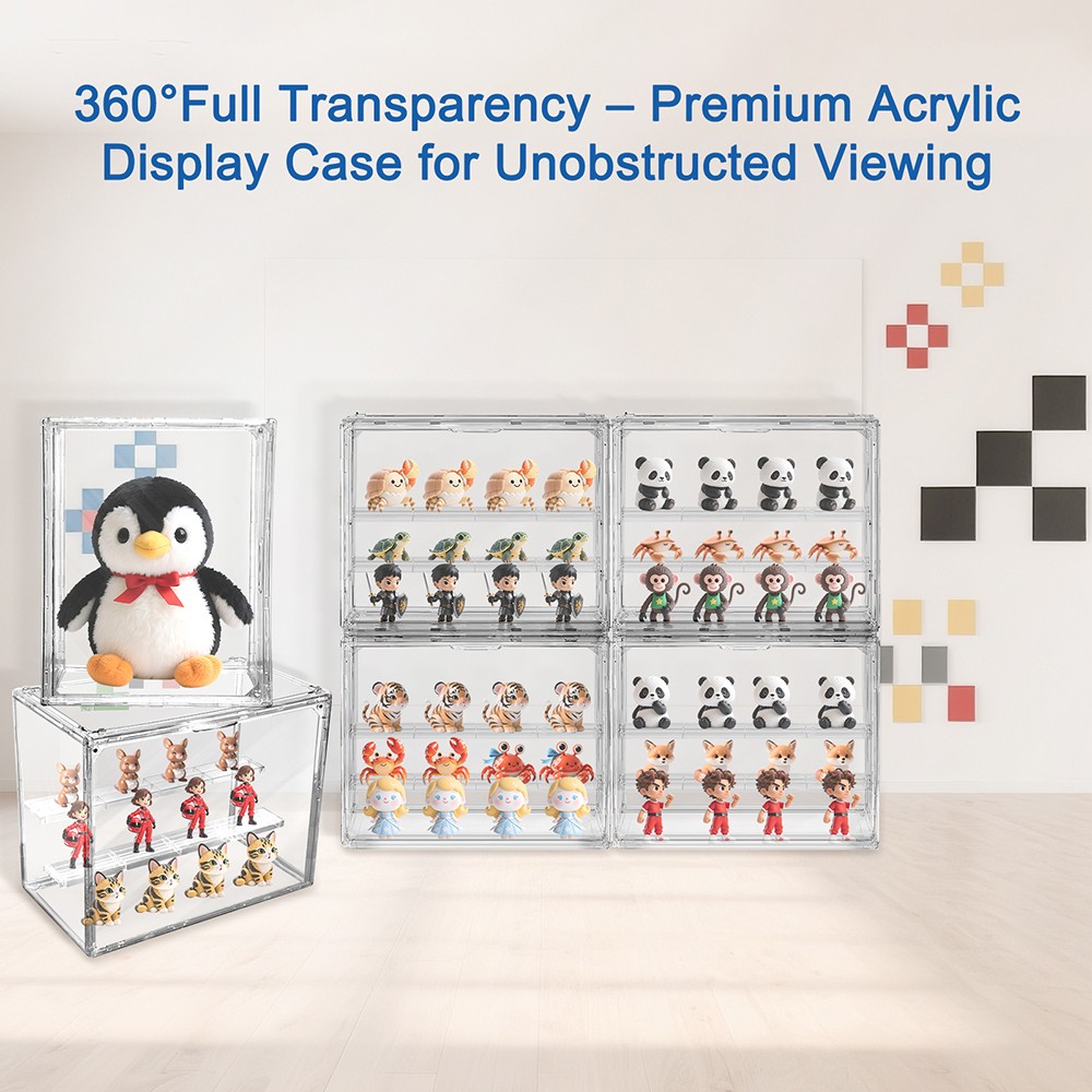 Acrylic Display Case,Upgrade 3 Tiers Clear Display Case with 2 Adjustable Divide