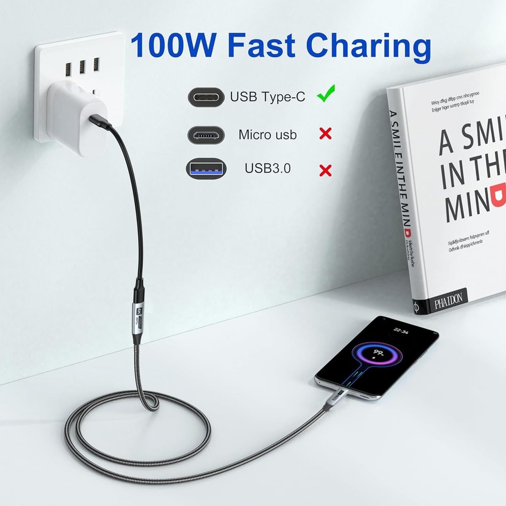 Small USB C Extension Cable 1FT, Short USBC Extender Cord (10Gbps) Grey