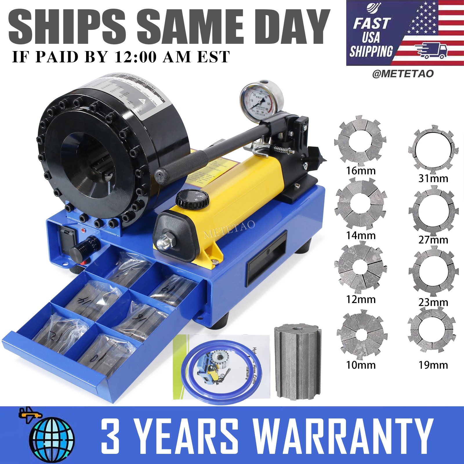 5600KN Hydraulic Hose Crimper Pipe Clamping Machine w/ 8 Sets Dies 10mm-31mm USA