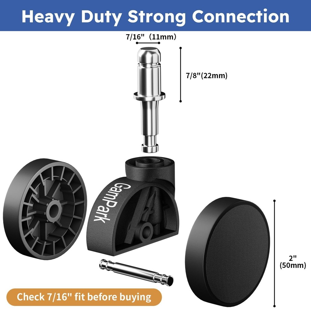 GamPark 2 Inch Office Chair Wheels, Solid Plastic Casters Wheels Black
