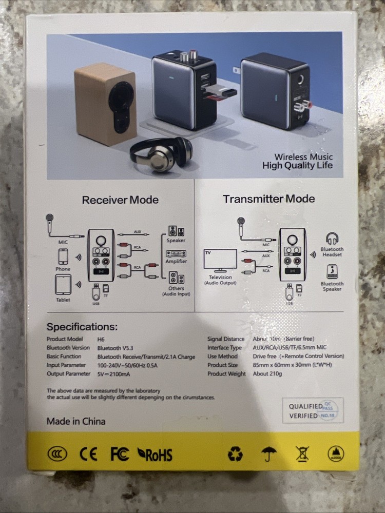 Bluetooth 5.3 Audio Adapter Stereo Wireless Receiver/transmitter. H6