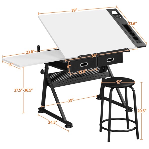 Height Adjustable Art Desk for Adults Tilting Tabletop Drafting Drawing Table