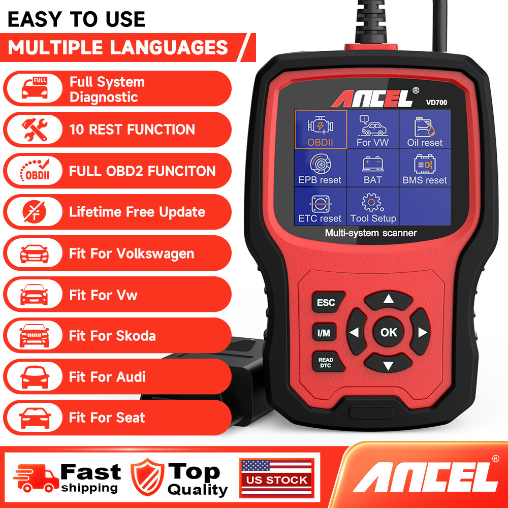 Ancel VD700-US All System Diagnostic ABS SRS DPF Oil Car OBD Scanner Code Reader