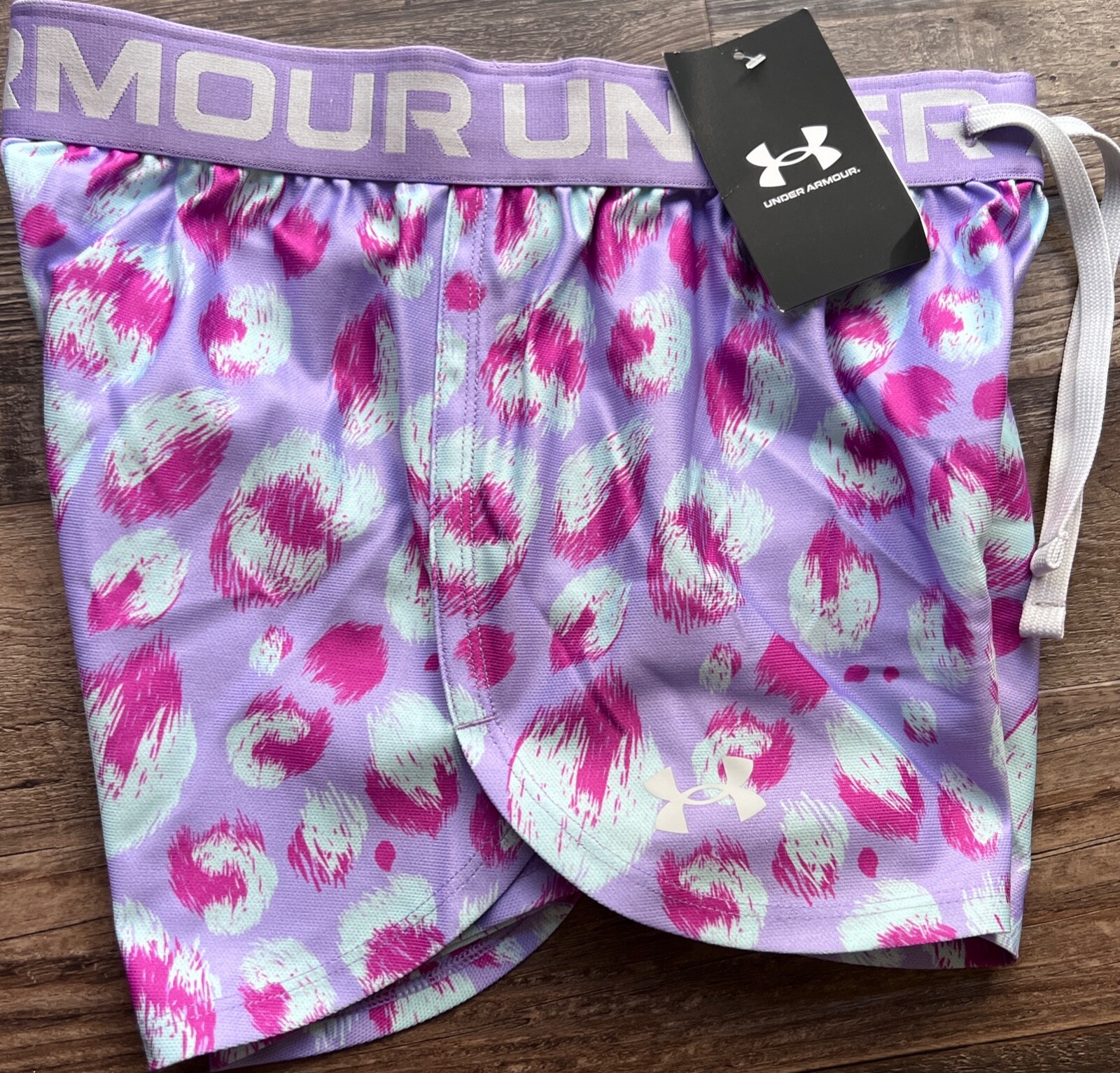 NWT Under Armour YLG Girls Gray/Lavender/Magenta/Aqua FIERCE Printed Shorts Set