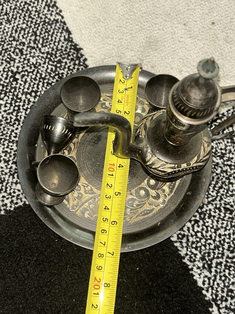 Vintage Middle Eastern Decorative Set with Tray and Cups