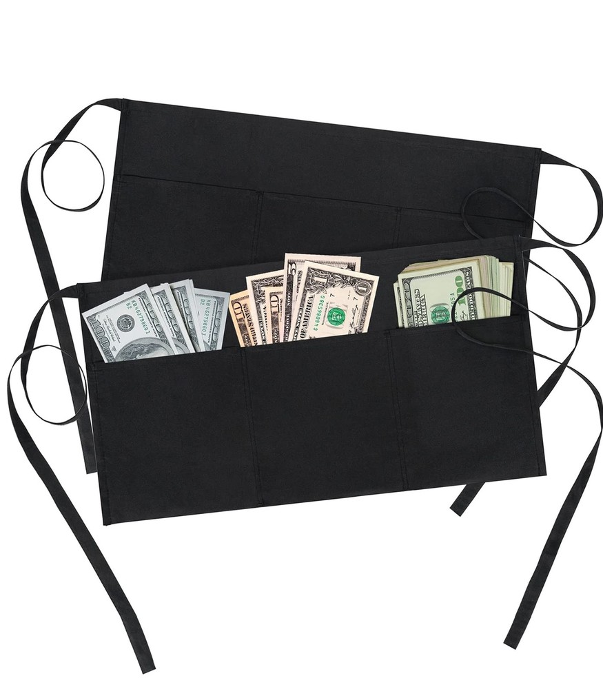 BOHARERS 2 Pack Waitress Apron With 3 Pockets - Black Server Aprons - Waiter ...
