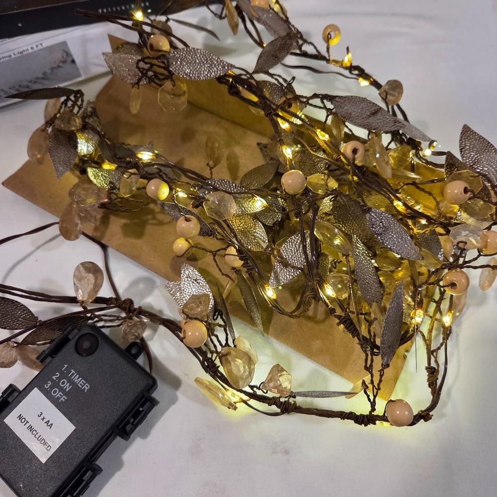 Pottery Barn Rustic Leaf String Lighted Garland 6ft Mini LED Wedding Holiday NIB