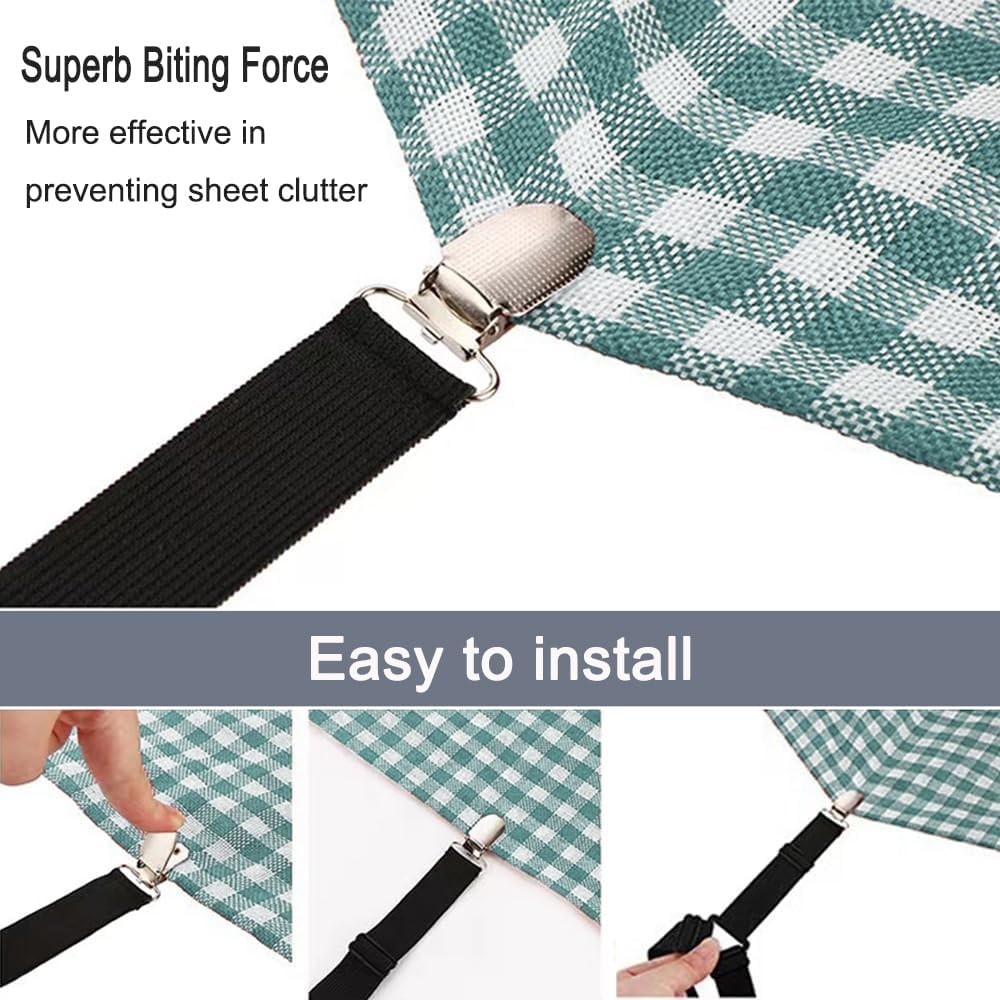 4Bed Sheet Fasteners Adjustable Elastic Suspenders Straps Mattress Covers Clips