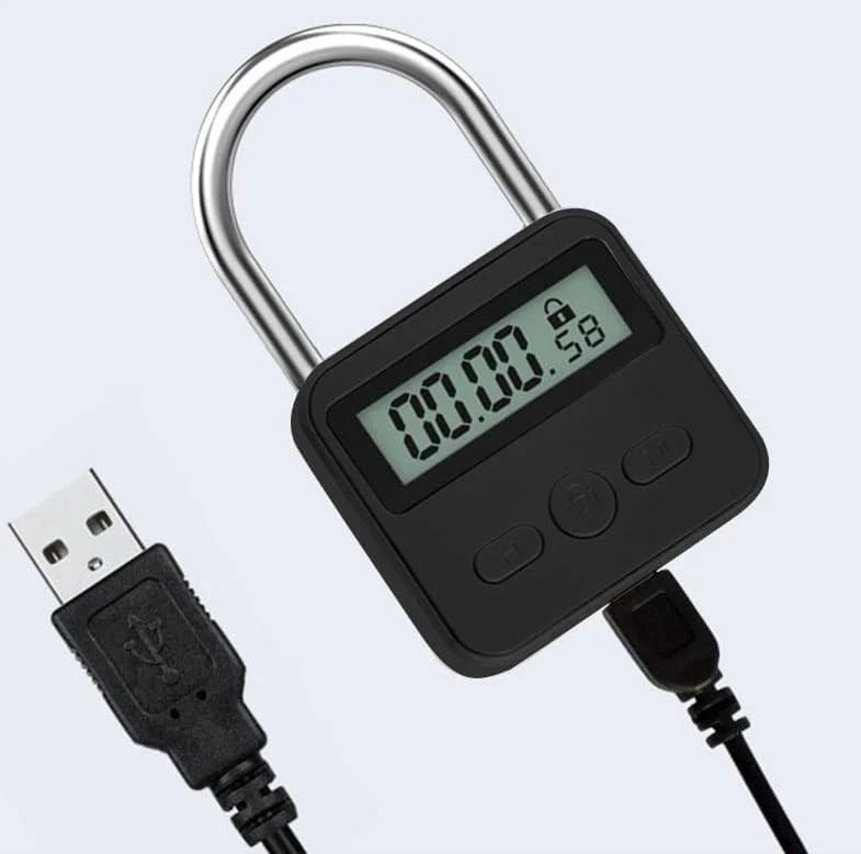 Metal Timer Lock - Electronic Time Padlock with LCD Display - USB Rechargeable (