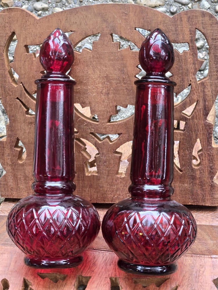 2 Vintage Avon Topaz & Occur Cologne Ruby Red Candle Shaped Perfume Bottle Empty