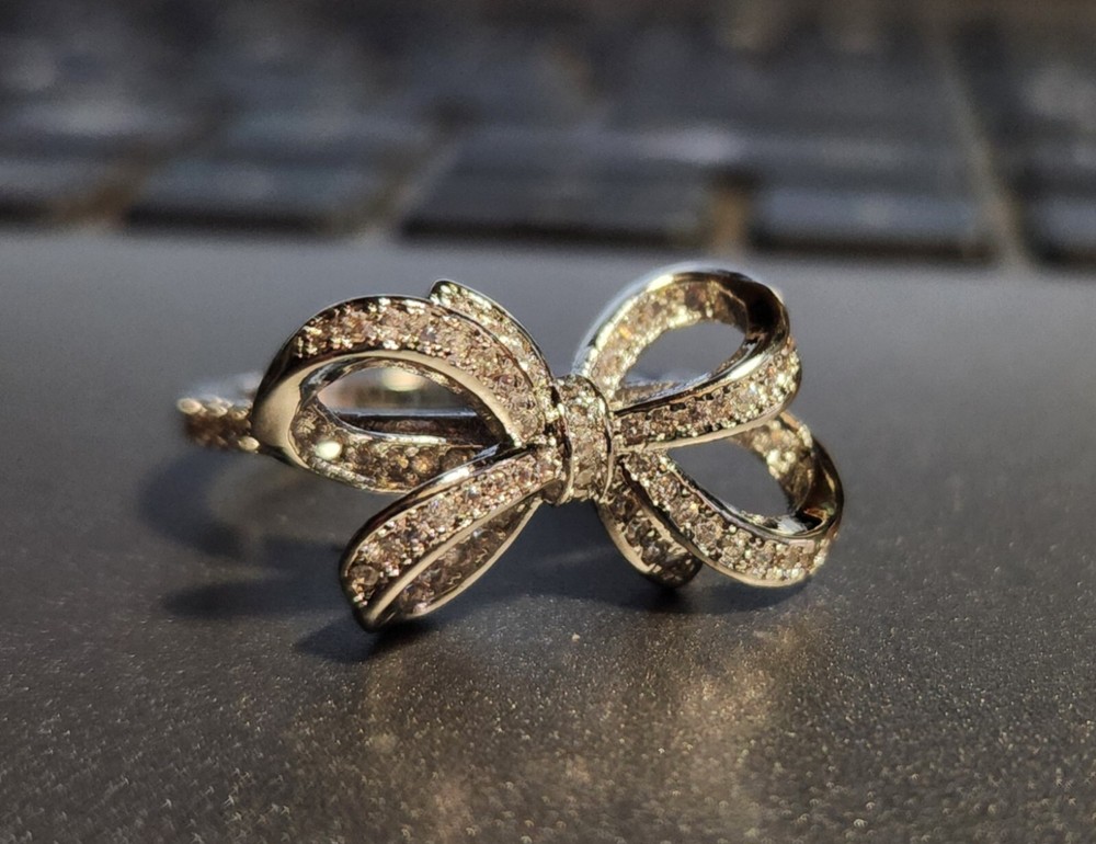 Sterling Silver Ribbon/Bow Ring With CZ's Size 7