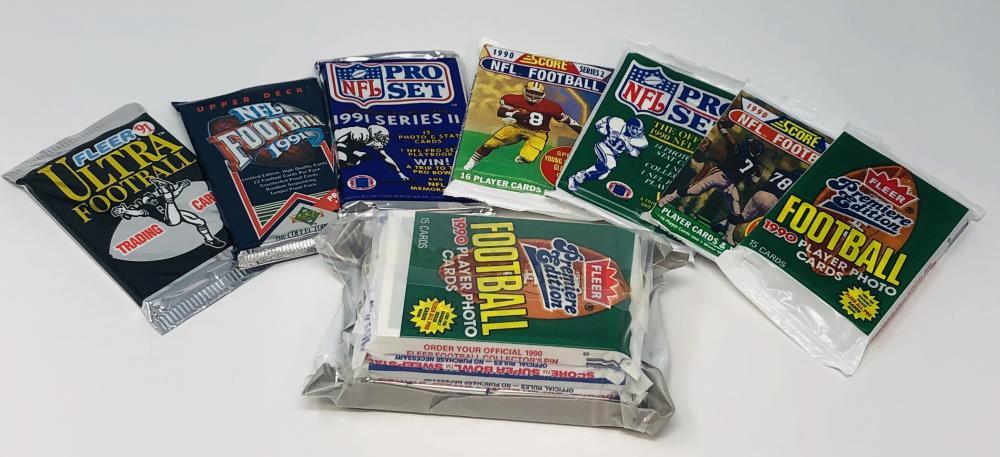 100 Unopened Vintage NFL Football Cards in factory Sealed Wax Packs
