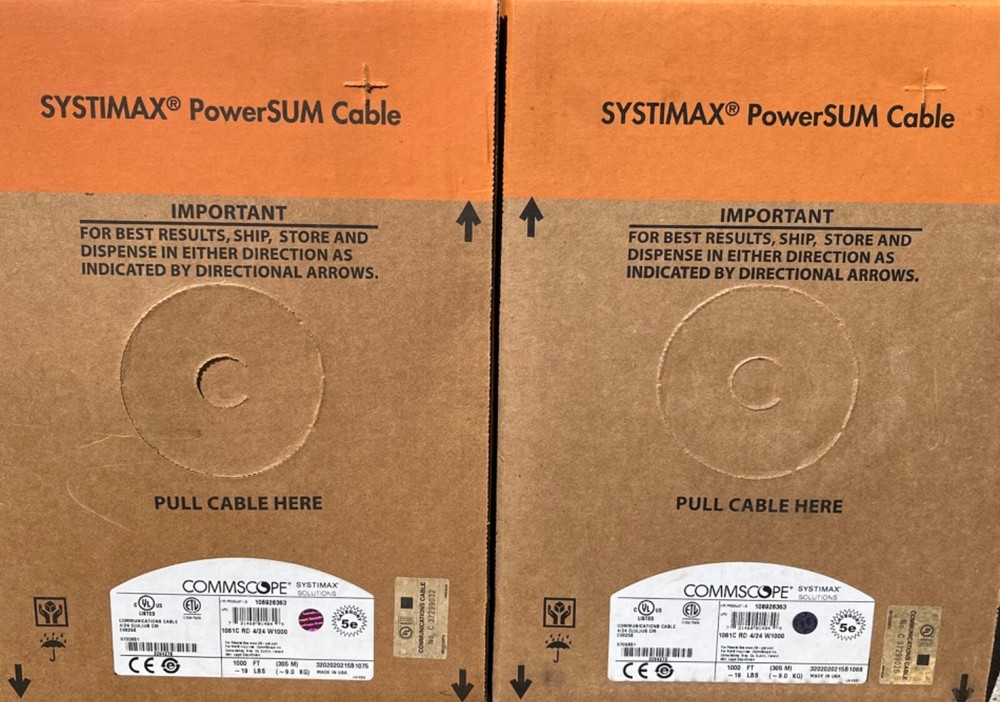Systimax ( RED) powerSum Cat5e Non-Plenum 2) boxes .