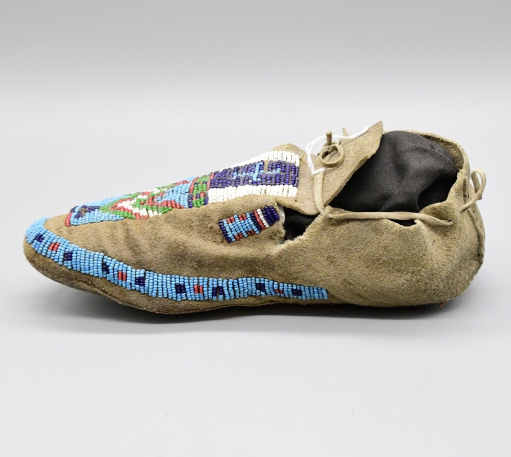 Assiniboine Man's Pair of Hide & Beaded Moccasins 1880-90s