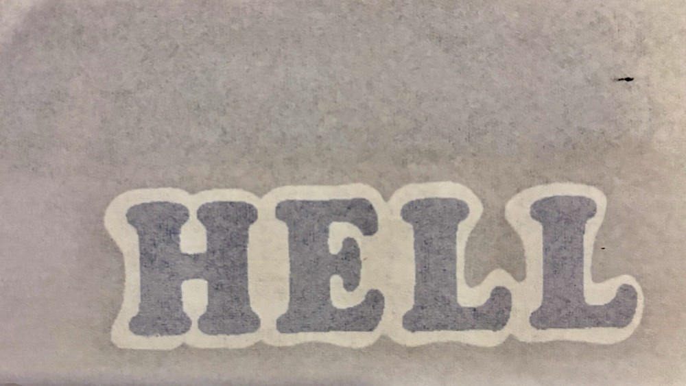 Original Vintage Hell Mini Iron On Transfer