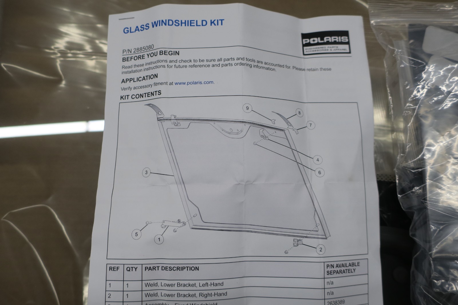 POLARIS OEM Full Front Windshield, Glass, RANGER SP 570