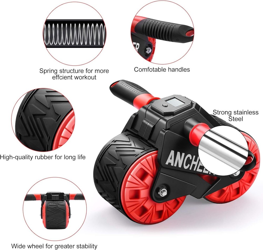 ANCHEER Portable Ab Roller with Knee Pad and LED Display