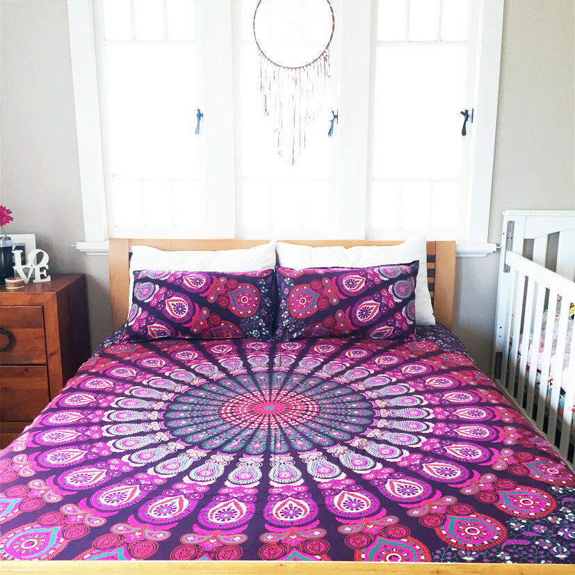 Indian Mandala Bedding Set Queen Size Bed Sheet Bedspread With 2 Pillow Covers