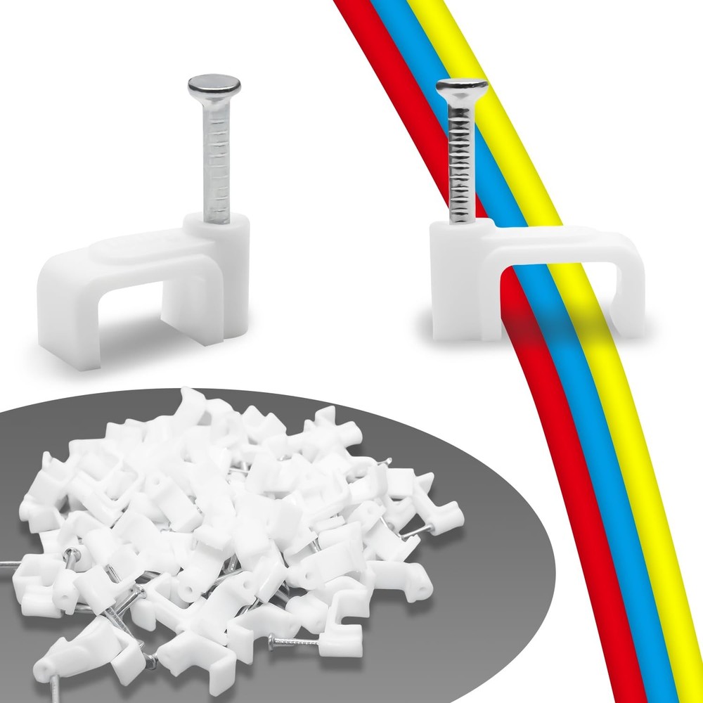 100 Pack Cable Clips, 8 mm White Flat Ethernet Wire 8 millimeters,