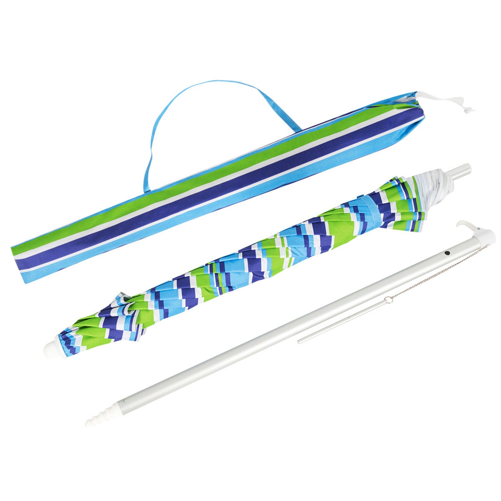 6.5Ft Beach Umbrella w/ Tilt Mechanism Sand Anchor Carrying Bag Blue + Green