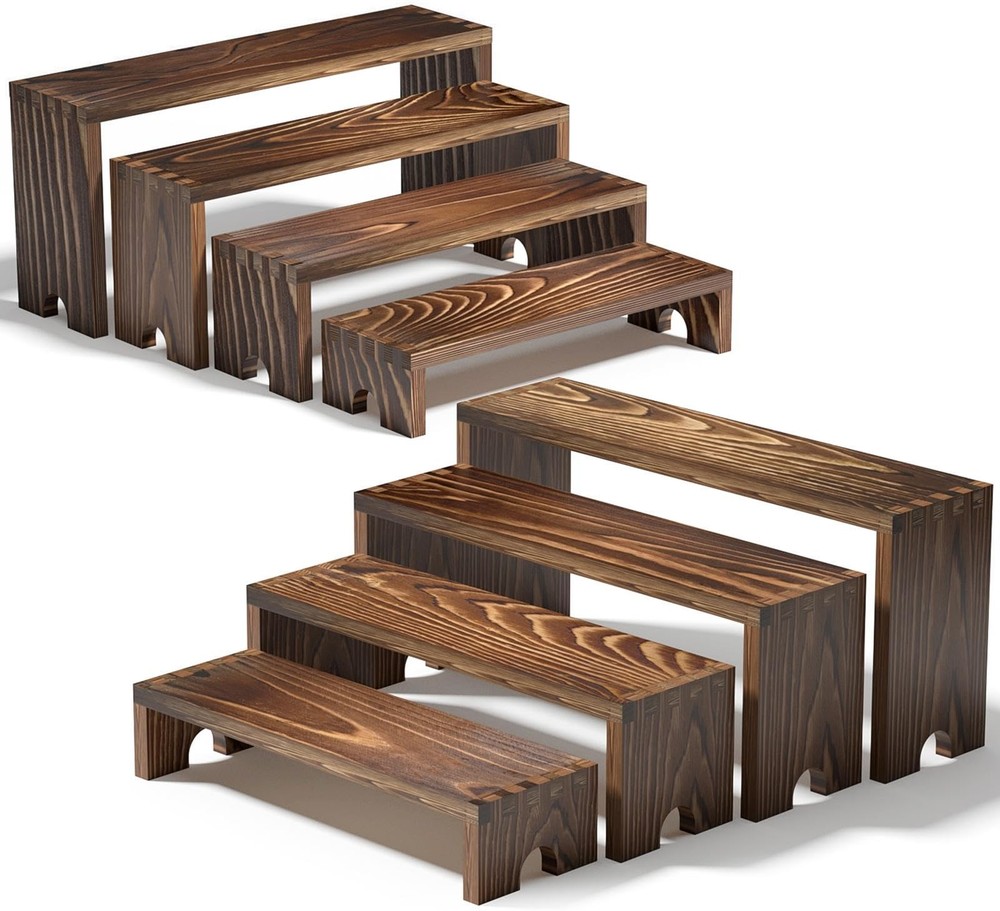 2 Set Large Wooden Tiered Riser Display Stands for Vendor Events,Stackable Wo...