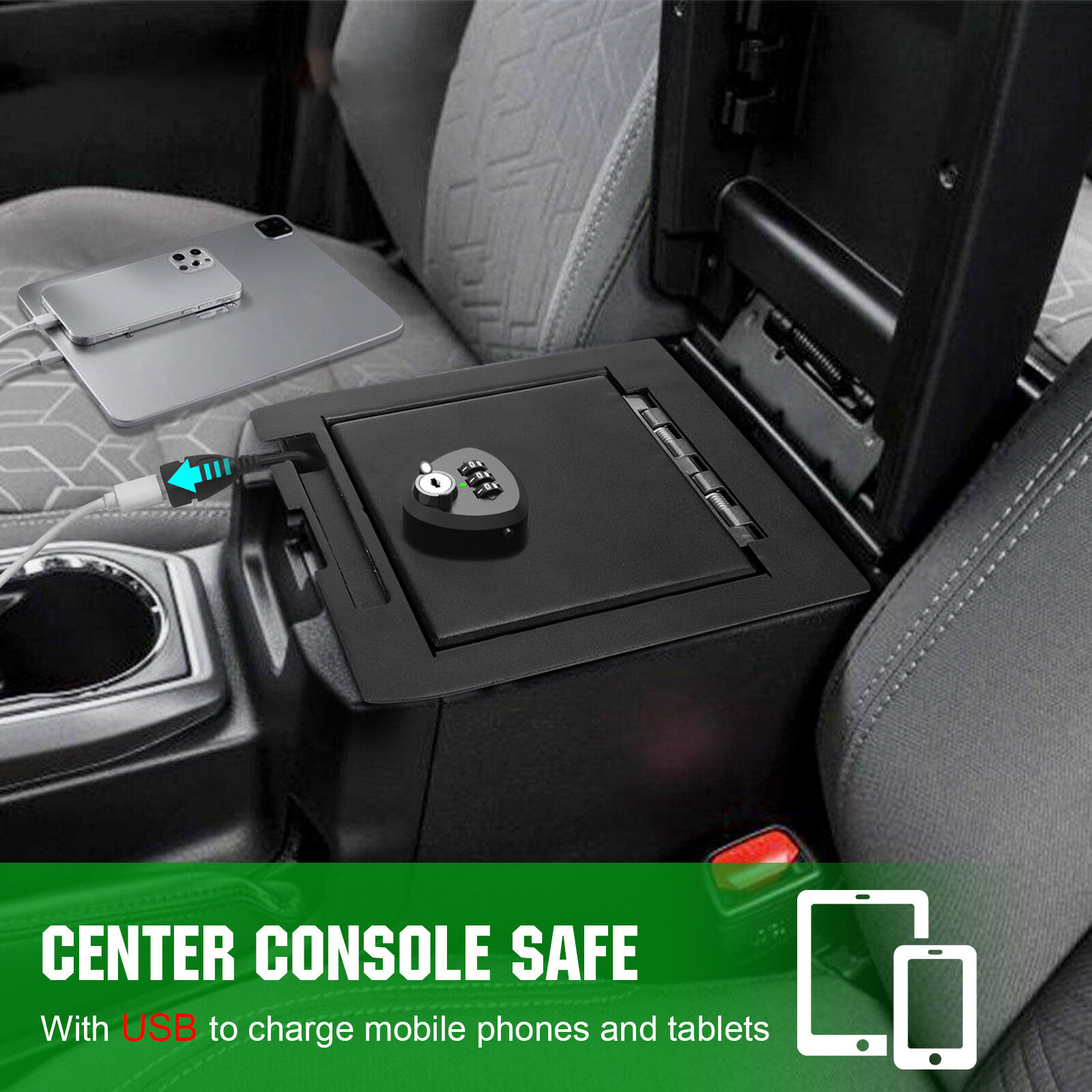 For Toyota Tacoma 2016-2023 Center Console Gun Safe Storage Box Vault & LED