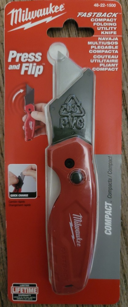 Milwaukee Tools NEW 48-22-1500 FASTBACK Press Flip Compact Folding Utility Knife