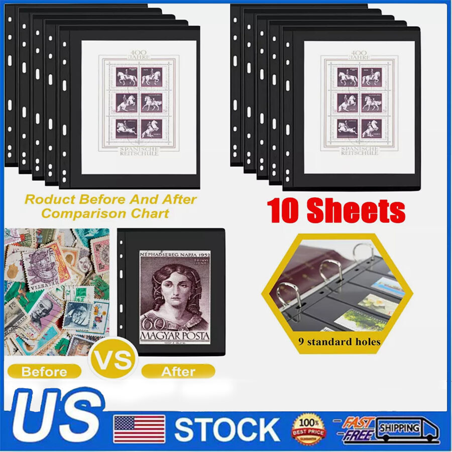 1 Row Stamp Pages for Album Binder, 10 Sheets Stamp Pages for Collectors US