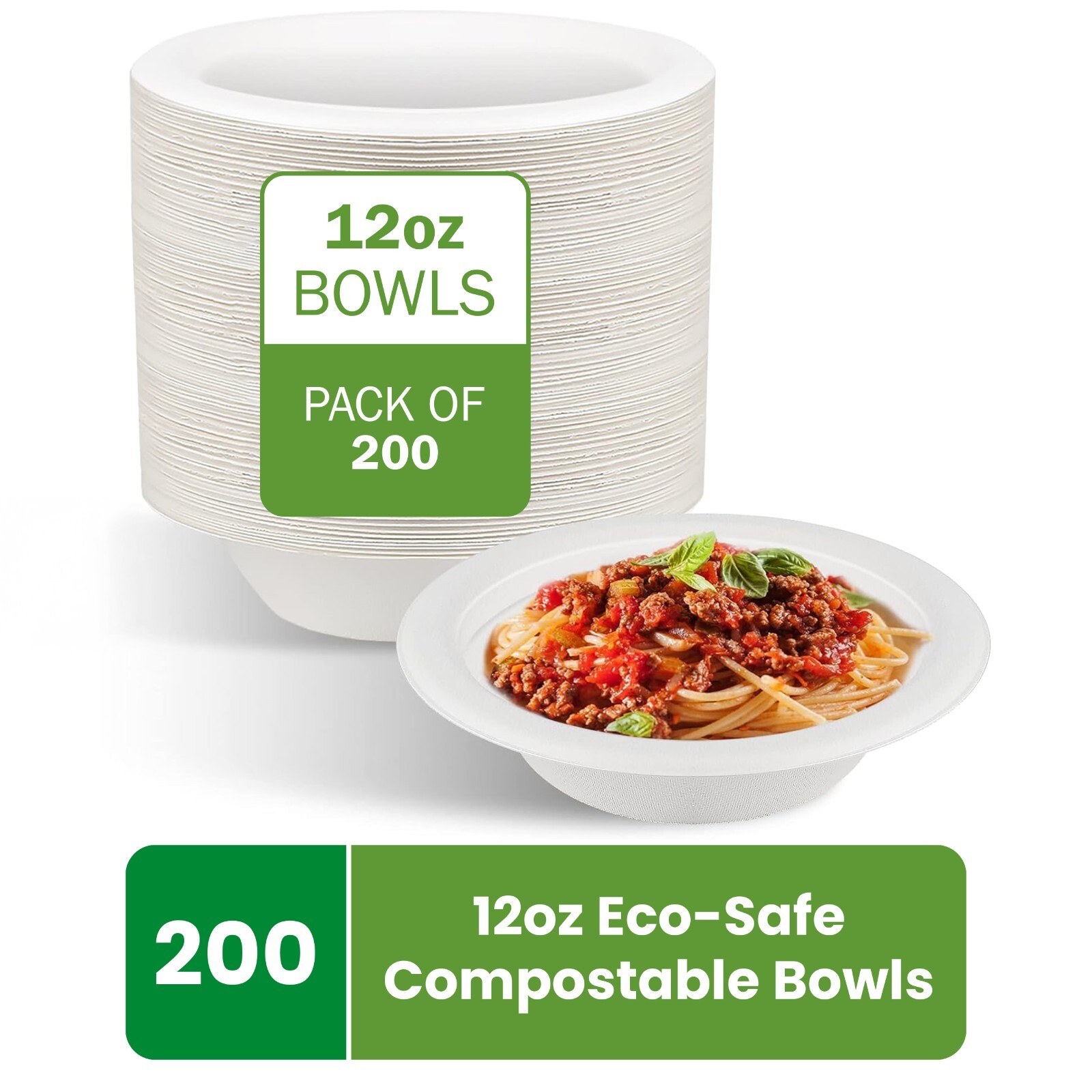 Disposable Compostable Paper Bowls Microwave Safe Bagasse Bowls 12oz,200CT - FPN