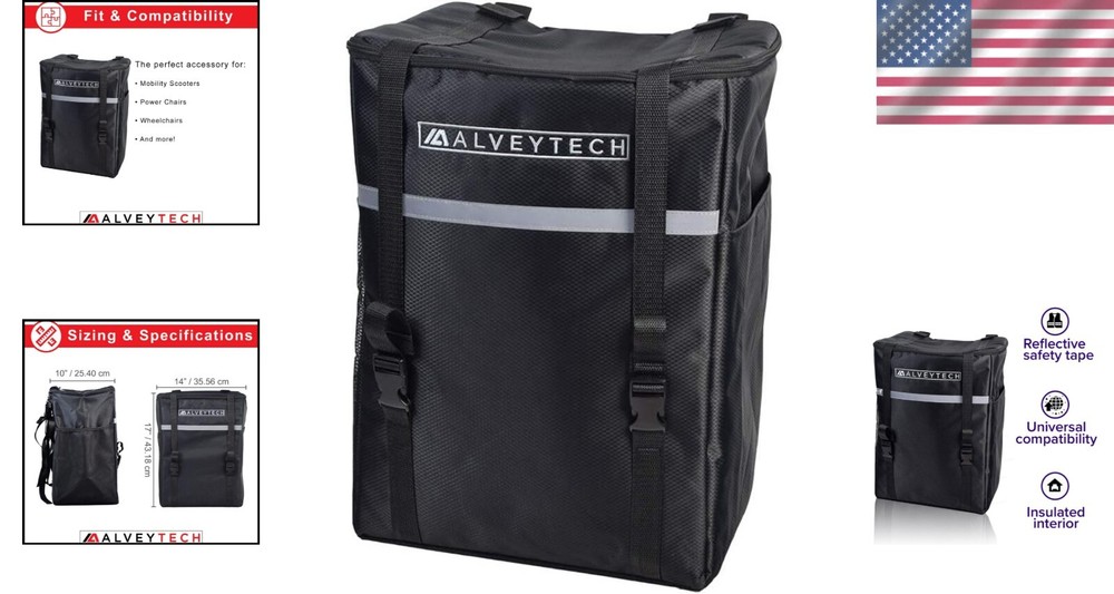 Compact Extra Large Mobility Scooter Bag with Adjustable Straps - Black Nylon