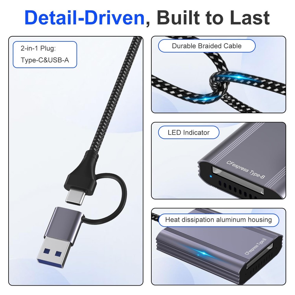 CFexpress Type B Card Reader USB 3.2 Gen 2 10Gbps Adapter USB C USB A