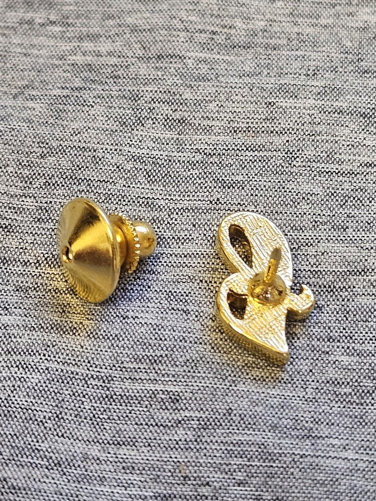 Initial B Lapel Pin Gold Tone Rhinestone Script Monogram Tie Tack Clutch Back