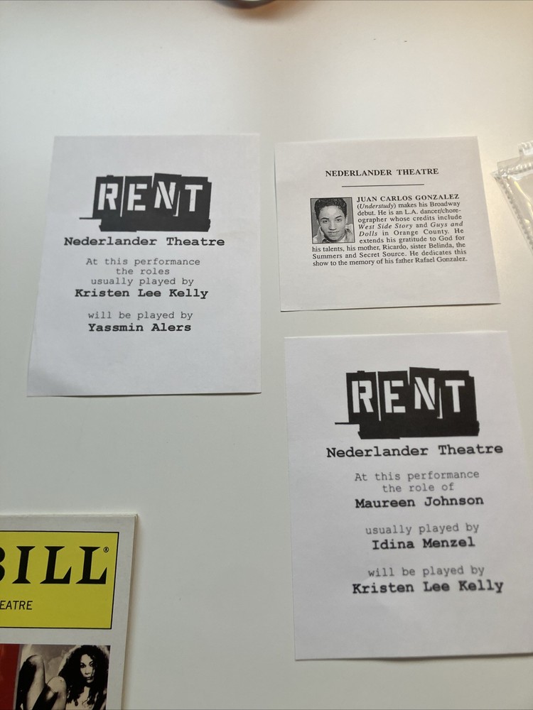Rent Original Broadway Cast Playbill And Understudy Slips