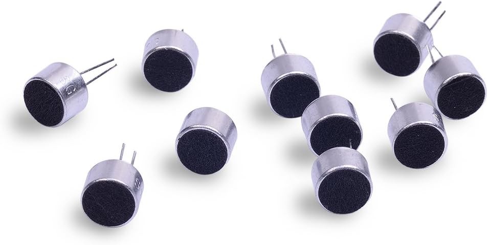 10Pcs Cylindrical Electret Condenser Microphone Pickup with 2 Black, Silver