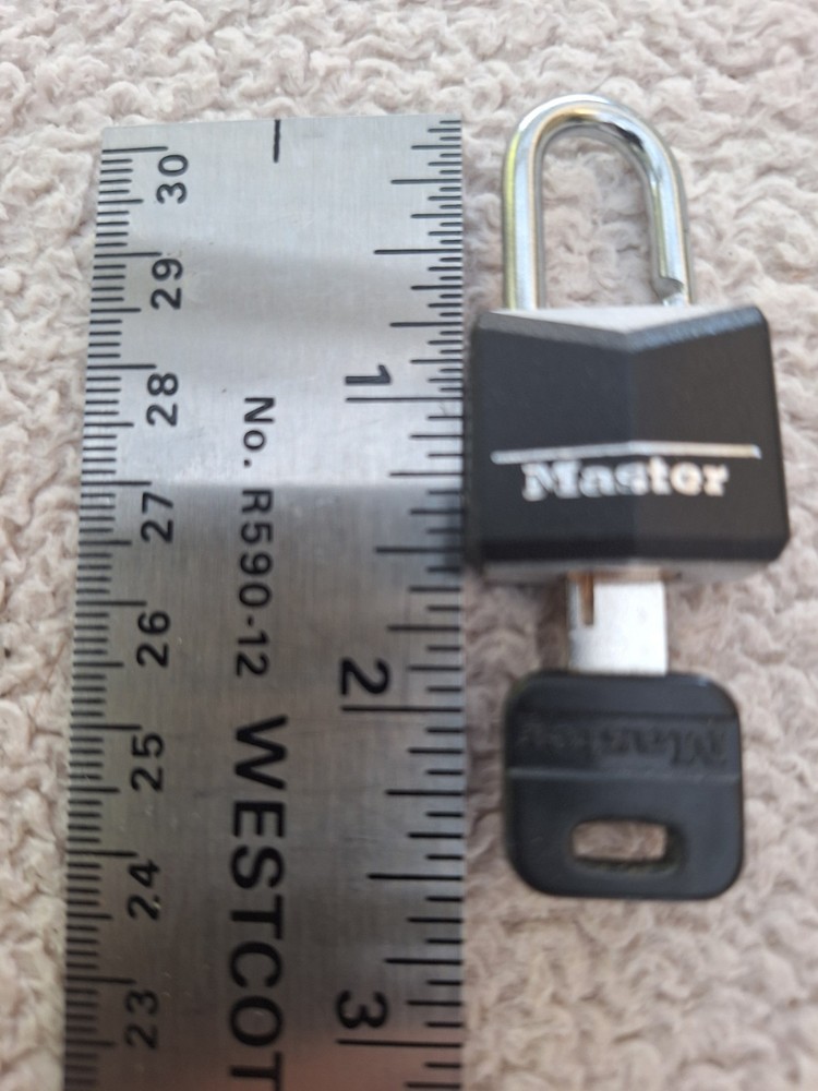 Master Lock Black Covered Solid Body Padlock, 1-1/2" Shackle, 1-9/16"