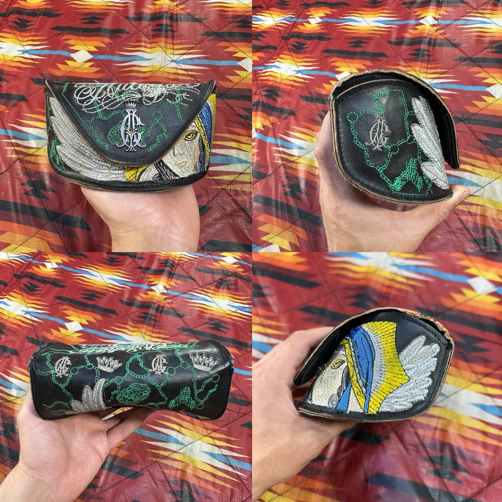 Christian Audigier CAS404 Gunmetal Virgen Mary Sunglasses Y2K RARE w/ Case