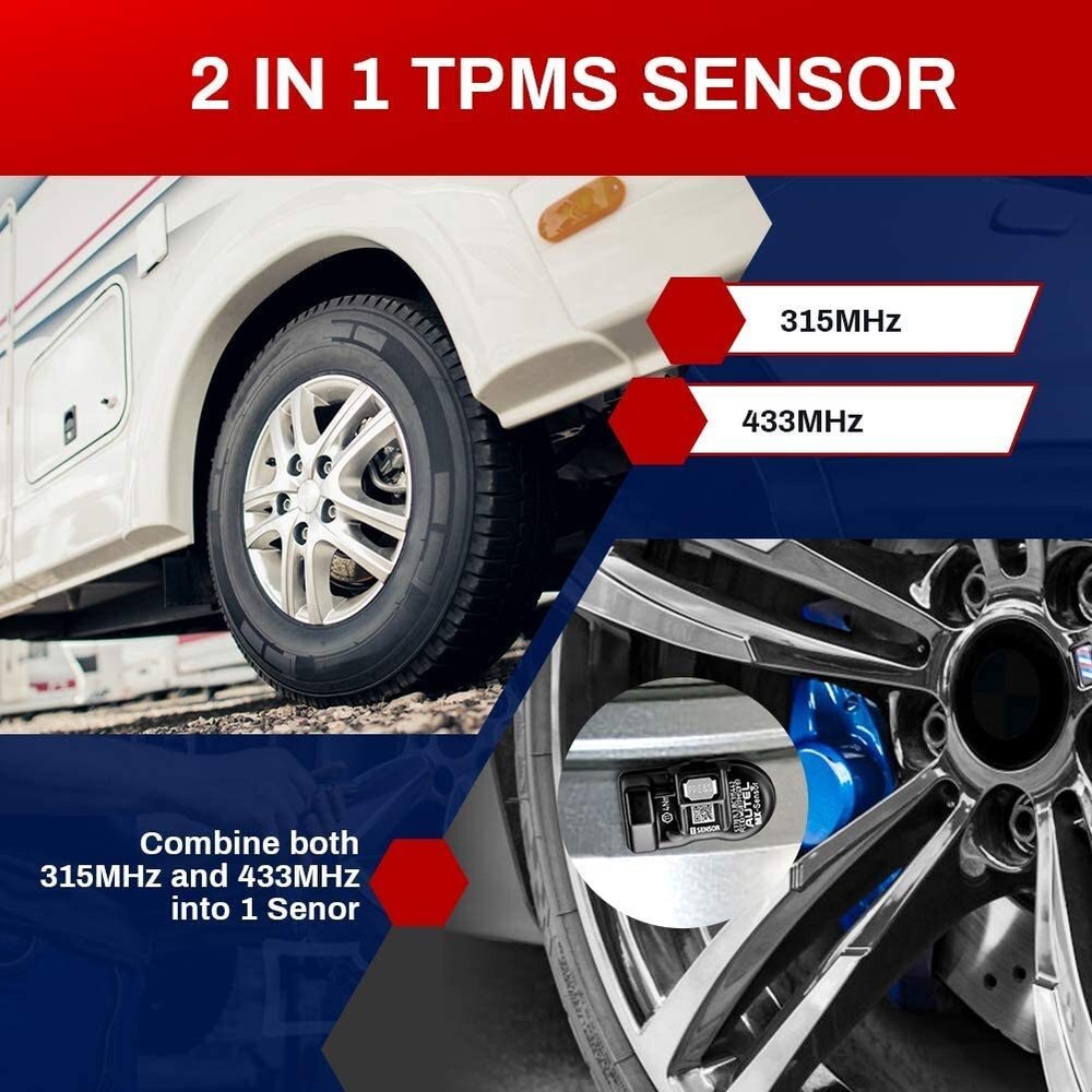 4* Autel TPMS MX-Sensor 2in1 315&433MHz Tire Pressure Sensor Programmable Rubber