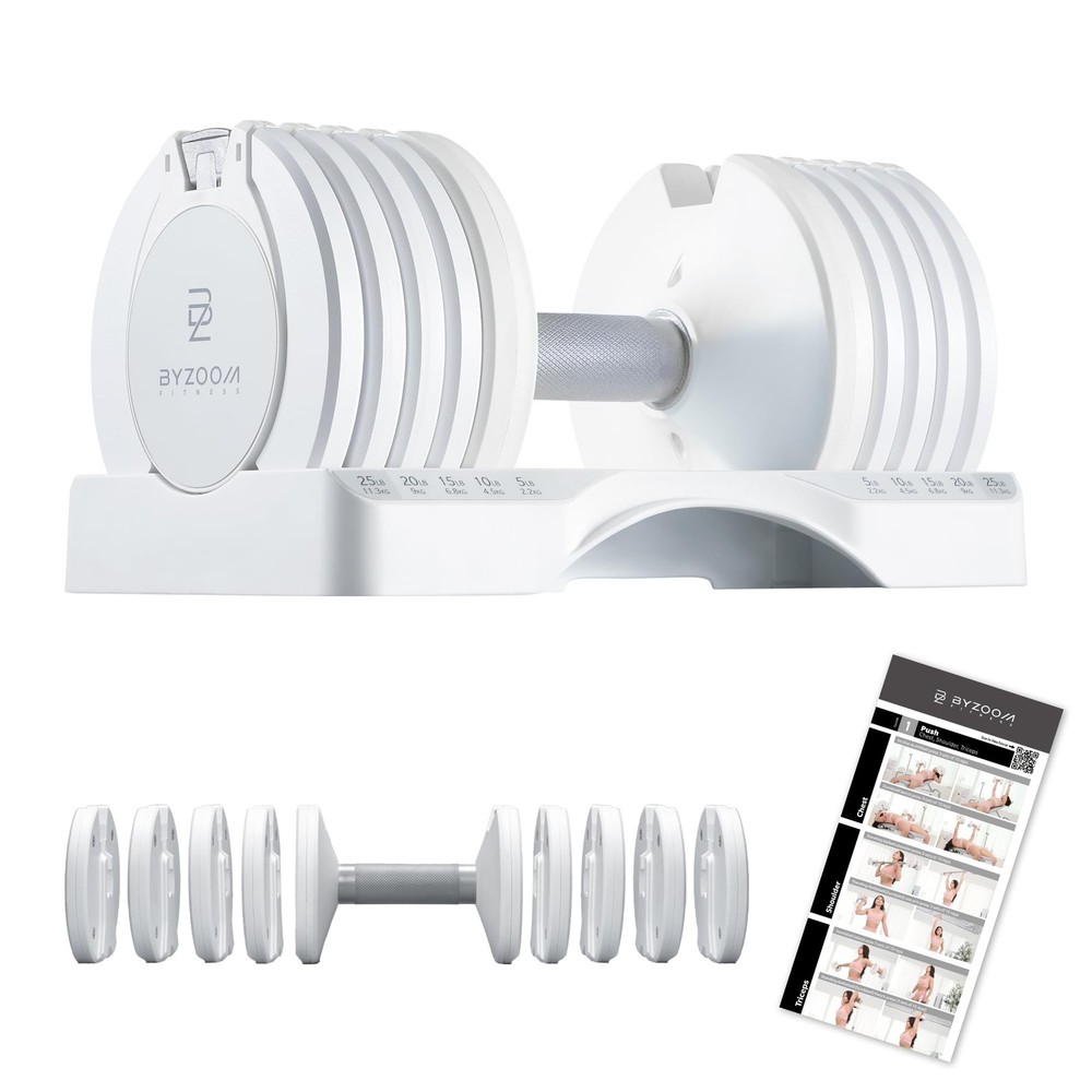 Adjustable Dumbbell Set 25lb Single Unit – 5-in-1 Compact Free Weights for Ho...