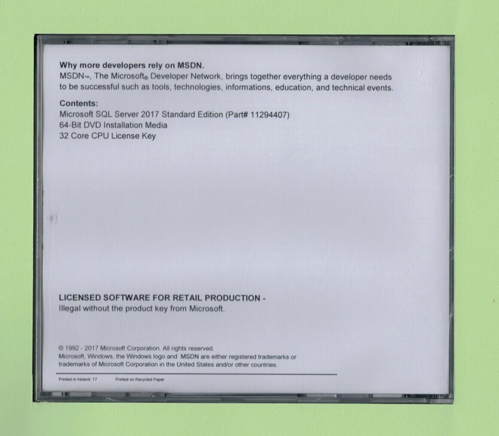 Microsoft SQL Server 2017 Standard with 32 Core License, unlimited User CALs