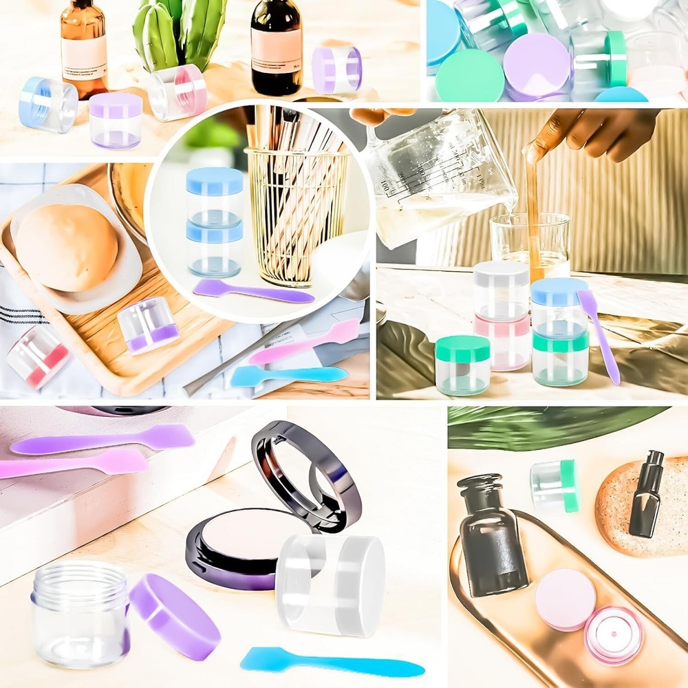 "35 PCS 20G Empty Plastic Containers with Colored Lids Small Makeup Sample "