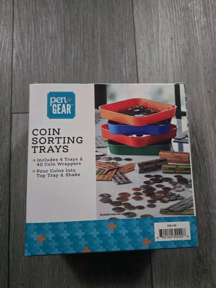 4-Color Coded Coin Sorting Trays with 40 Coin Wrappers