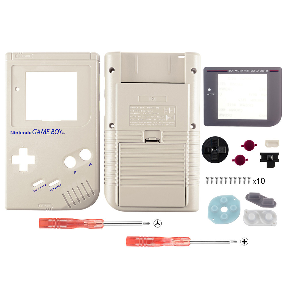 New Full Housing Shell Case for Original Nintendo DMG-01 GameBoy Solid Gray